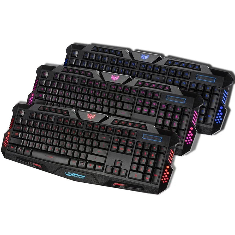 3 Colors LED Backlit Illuminated Gaming Keyboard and Colorful Mouse Set USB Illuminated for PC Gamer