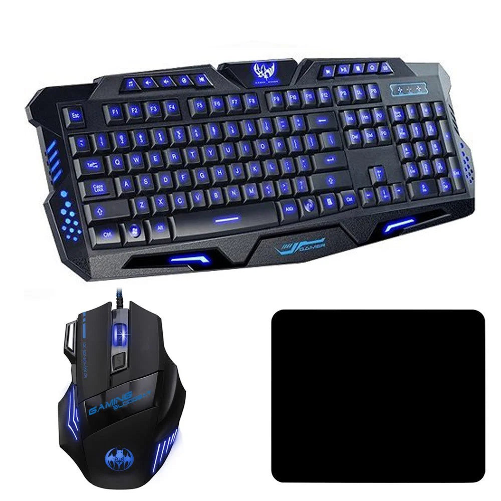 3 Colors LED Backlit Illuminated Gaming Keyboard and Colorful Mouse Set USB Illuminated for PC Gamer