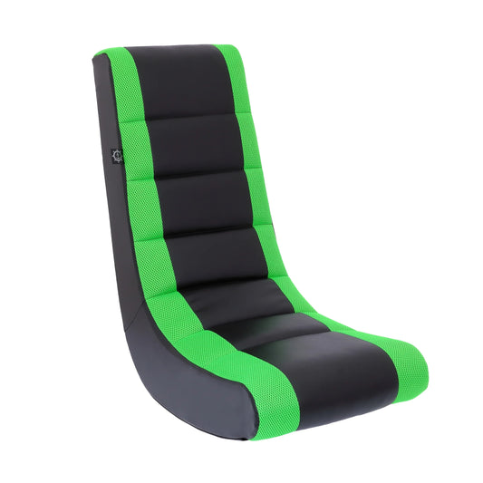 Classic Video Rocker Floor Gaming Chair, Kids and Teens, PU Faux Leather & Polyester Mesh, Black/Green