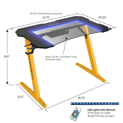 29.72" Gaming Desk with Built in LED Lights in Racing Yellow