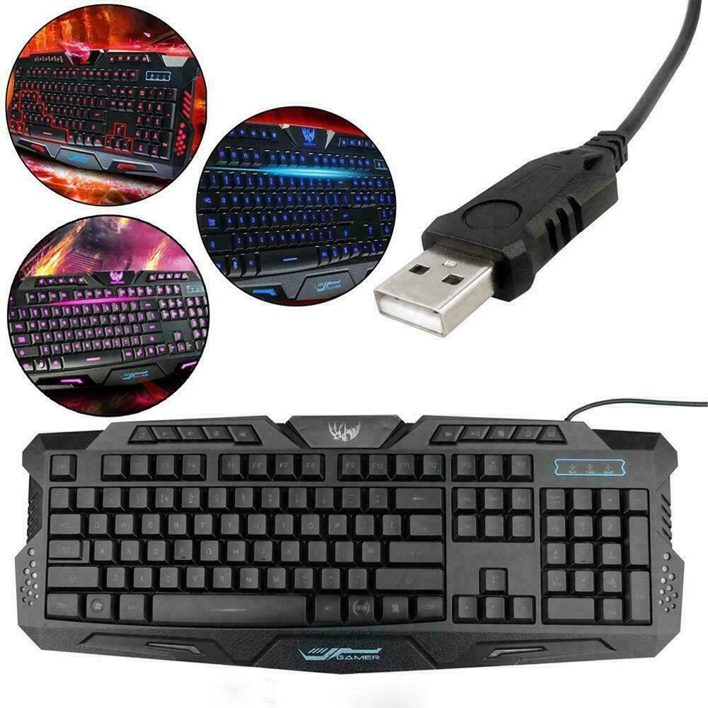 3 Colors LED Backlit Illuminated Gaming Keyboard and Colorful Mouse Set USB Illuminated for PC Gamer