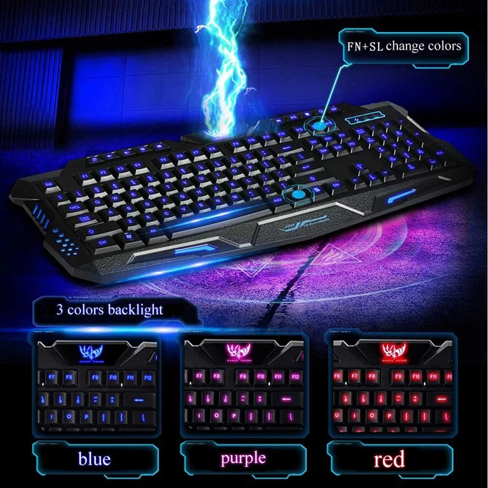 3 Colors LED Backlit Illuminated Gaming Keyboard and Colorful Mouse Set USB Illuminated for PC Gamer