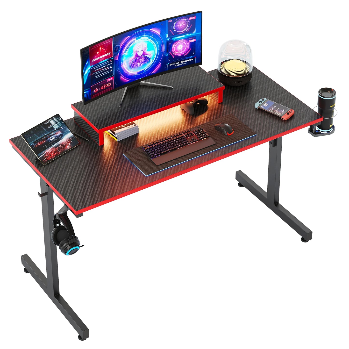 42" Gaming Desk PC Computer Office Gamer Table Desk with LED Lights & Monitor Stand in Red