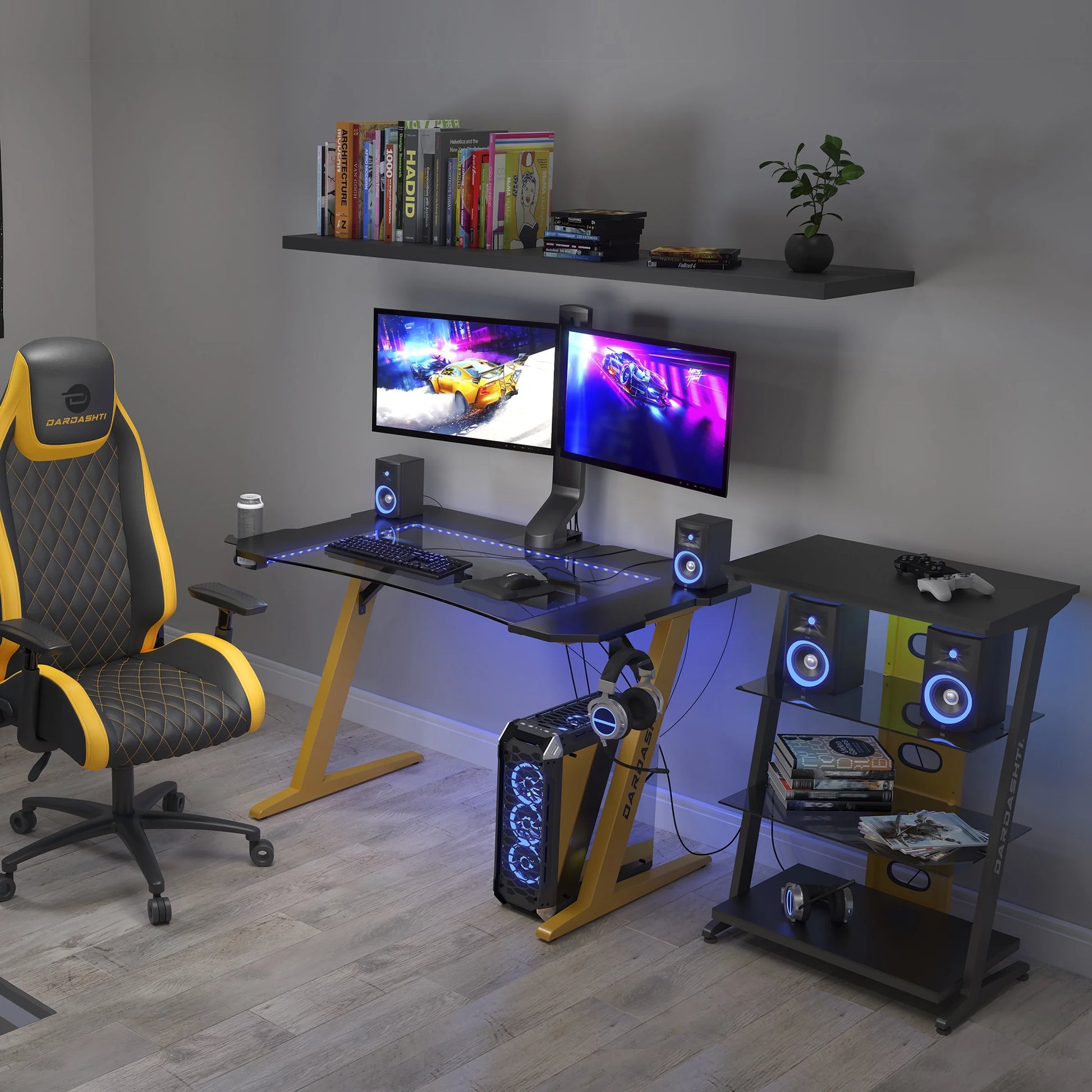 29.72" Gaming Desk with Built in LED Lights in Racing Yellow