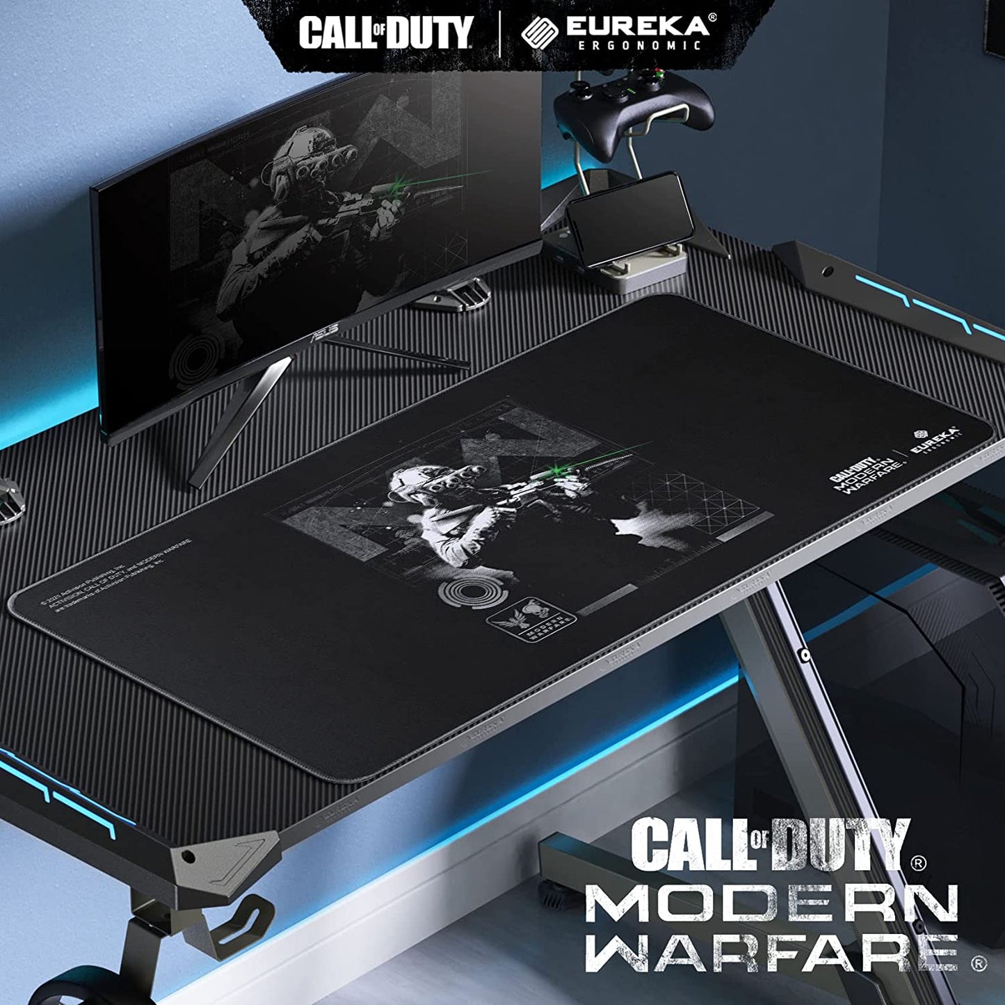 & Call of Duty Modern Warfare Night Raid Gaming Mouse Pad, XXL Large Black Home Office PC Computer Desk Accessories Keyboard Mousepad Mat Non-Slip Rubber Base Stitched Edges