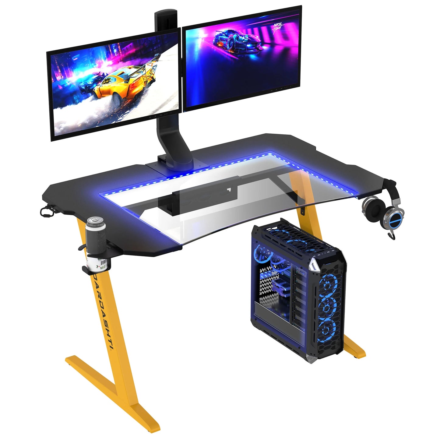 29.72" Gaming Desk with Built in LED Lights in Racing Yellow