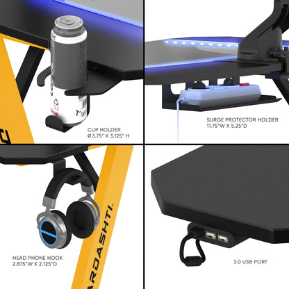 29.72" Gaming Desk with Built in LED Lights in Racing Yellow